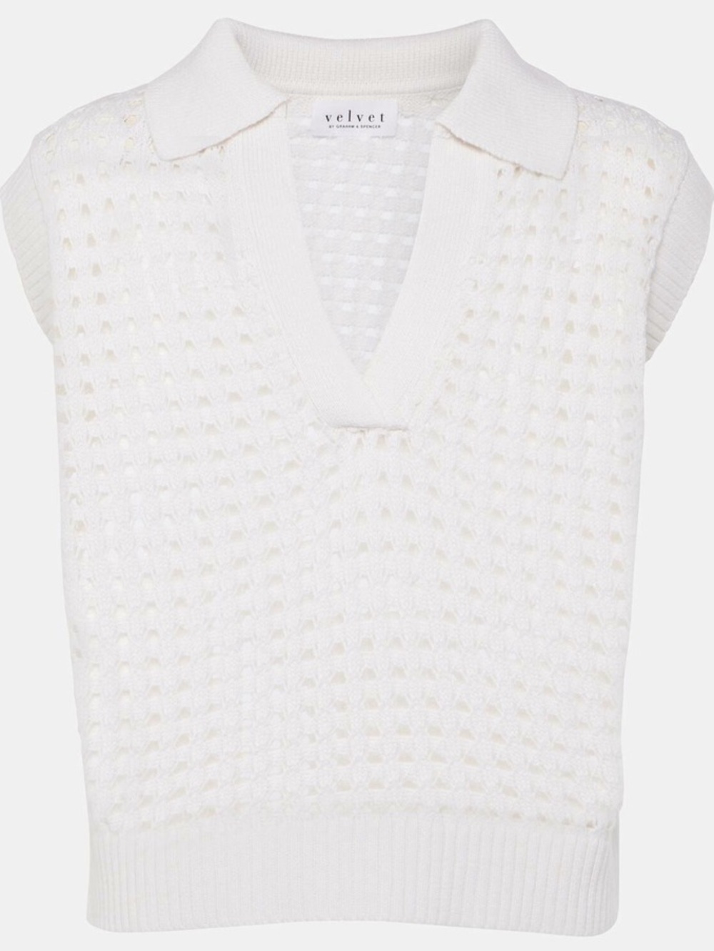 NWT VELVET WHITE CROCHET KNIT VEST WITH COLLAR